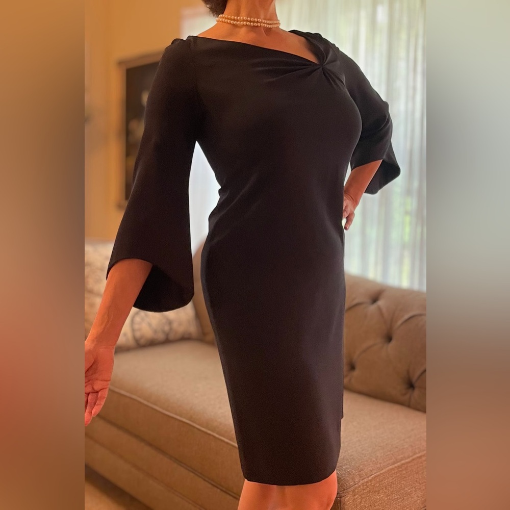 Carolina Herrera Black Stretch Silk Bell Sleeve Dress